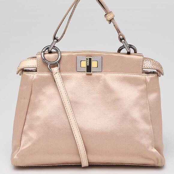 Fendi Beige Satin and Snakeskin Mini Peekaboo Satchel Bag - 8BN227 - Picture 12 of 12
